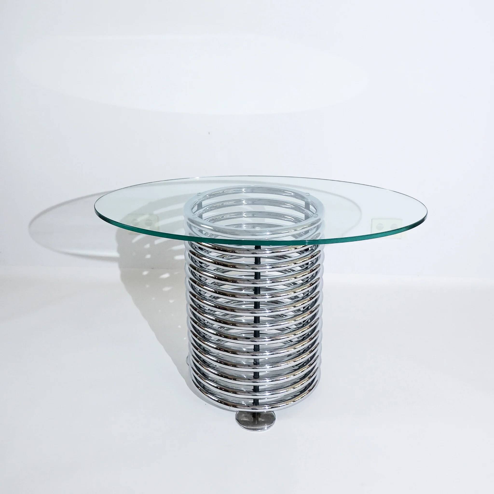 1970s modernist Italian console by Rima with a chrome spiral base.