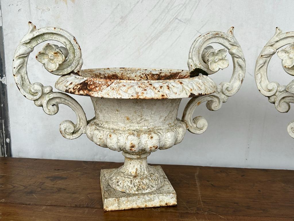 Pair of cast iron garden vases late nineteenth