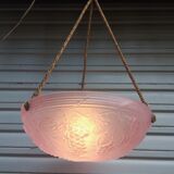 Art deco ceiling lamp in pink pressed molded glass - working condition - "the grapes"