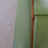 Green cowhide Leather and Wooden Vintage Armchair