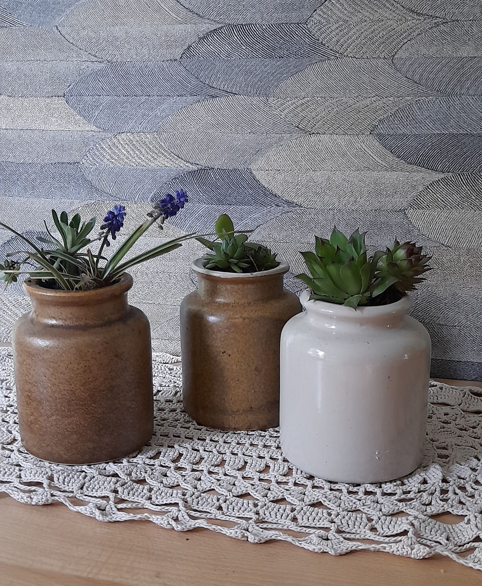 4 old stoneware mustard pots, lab Lagny, vintage France circa 1950/1960