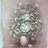 Tableau à l'huile nature morte marguerites signée Nancy Lee