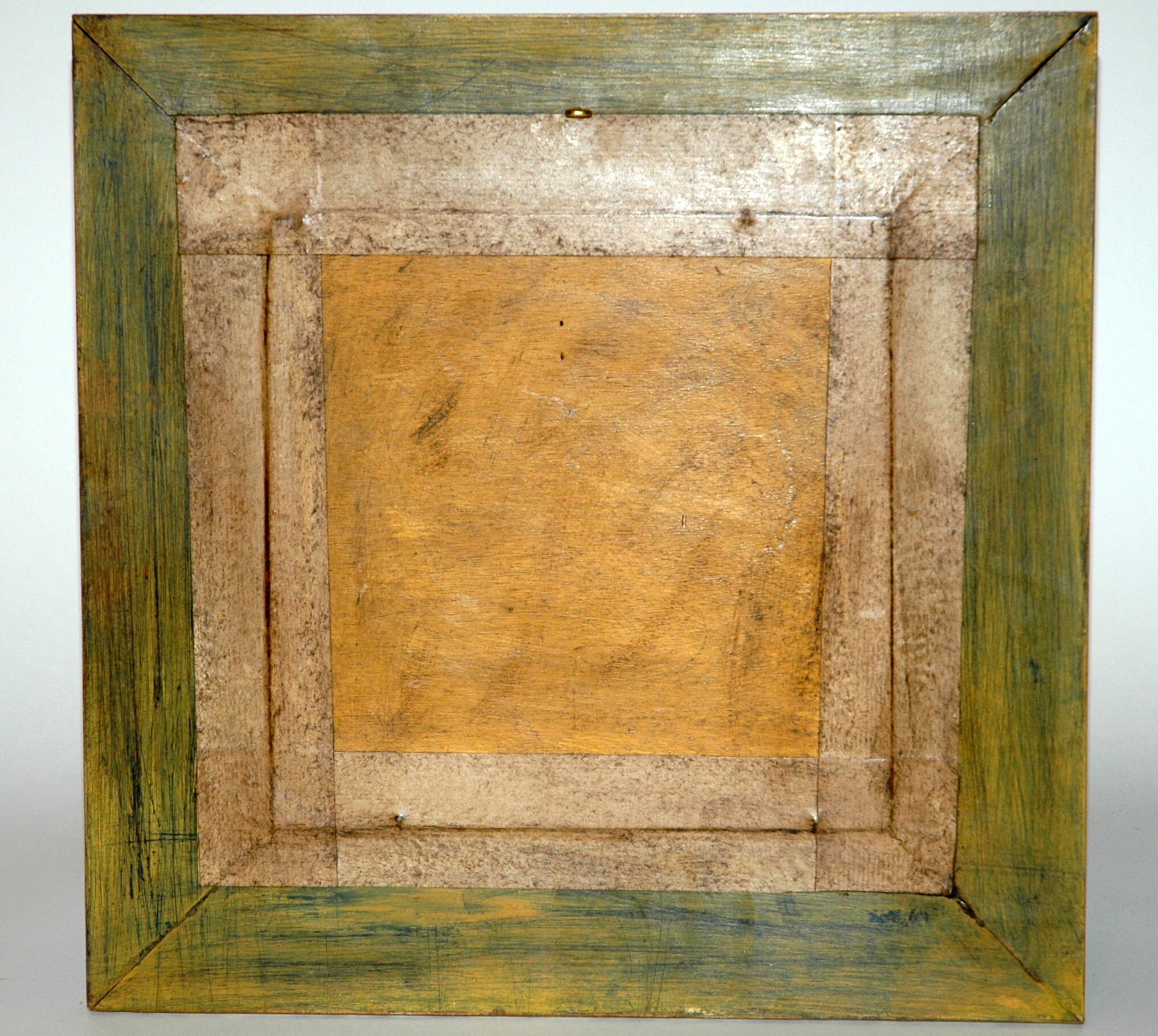 Mirror square wooden patina yellow and white 43 x 43 cm