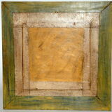 Mirror square wooden patina yellow and white 43 x 43 cm