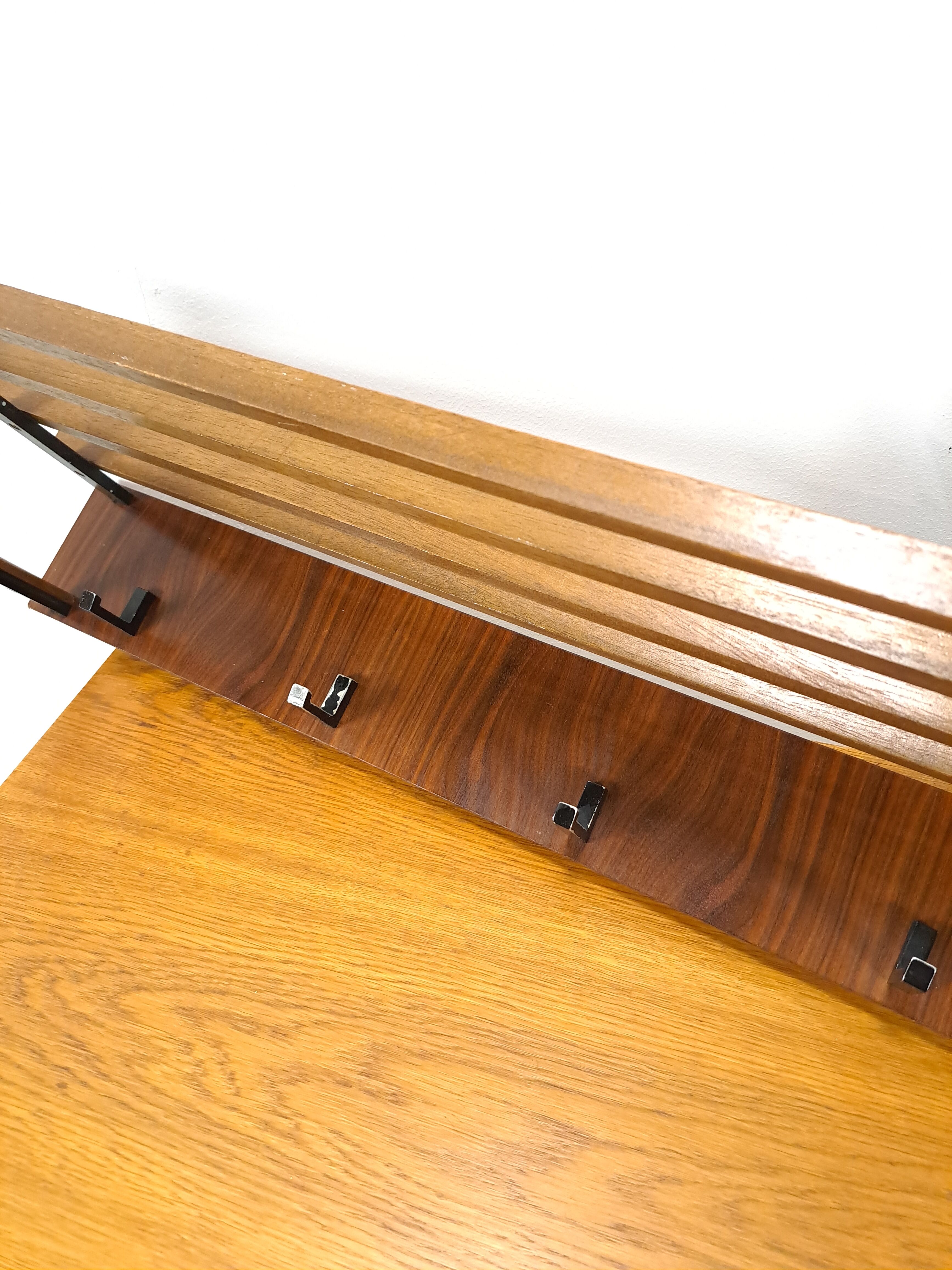 Wall coat rack with black steel and dark wood vintage