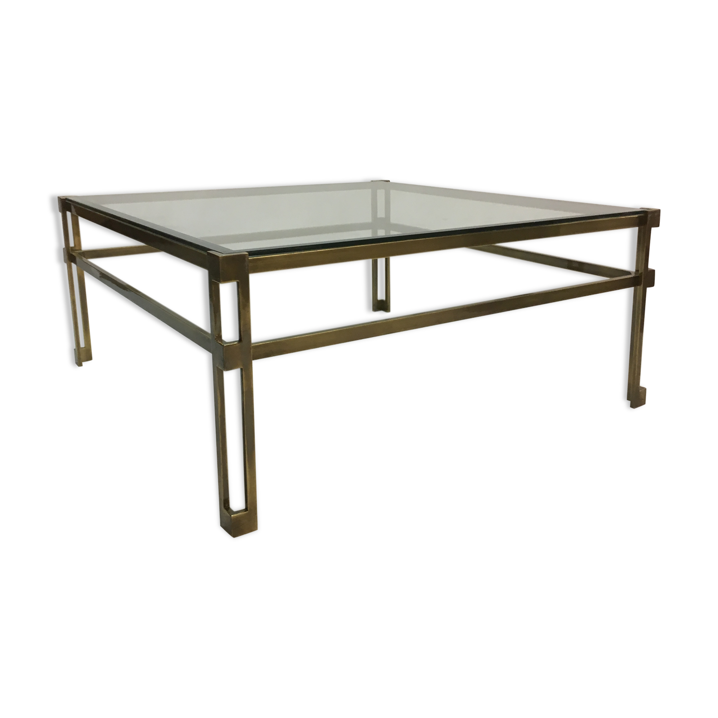 Vintage hollywood regency square brass coffee table