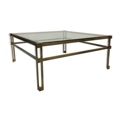 Vintage hollywood regency square brass coffee table