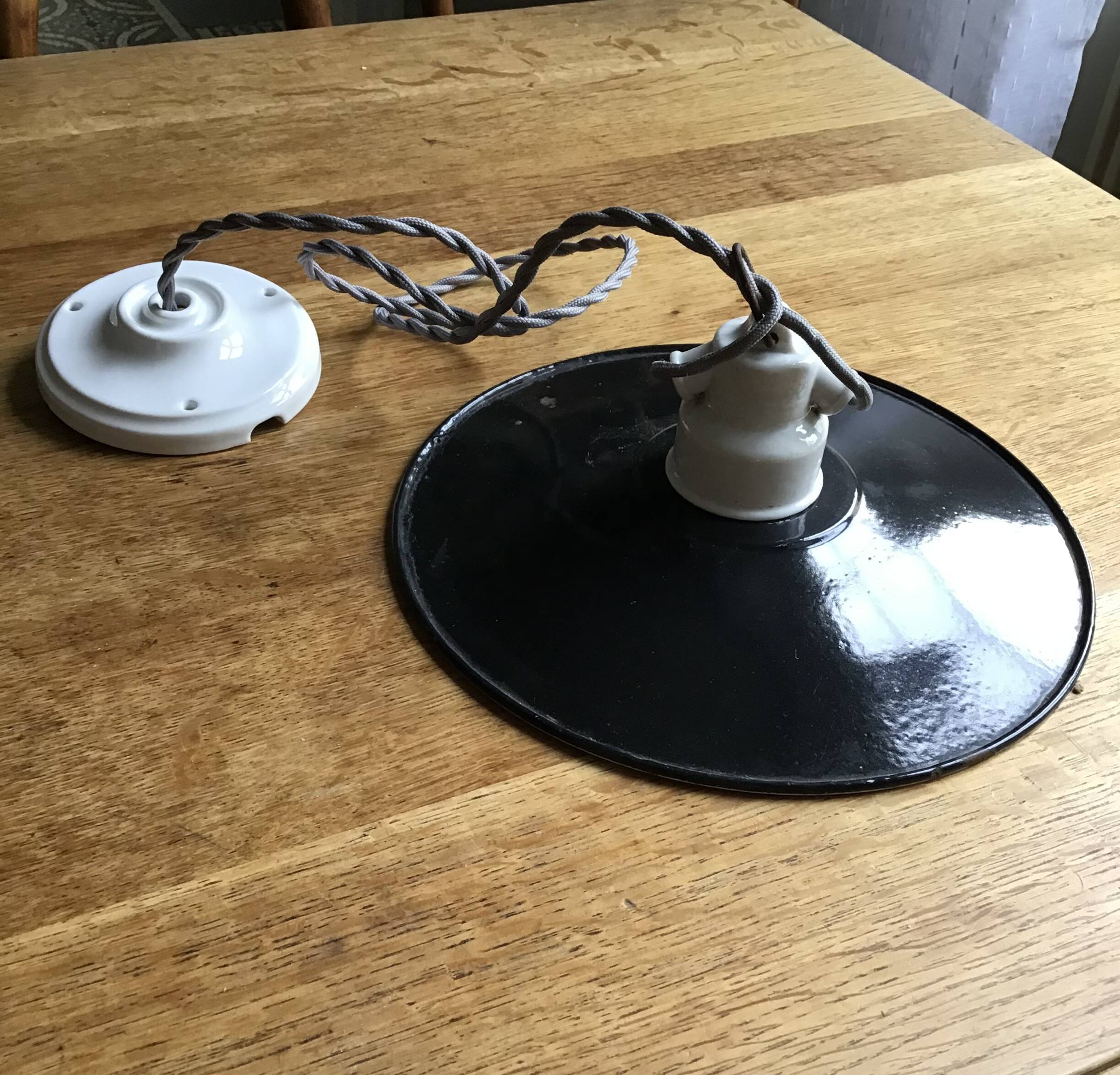 Industrial black enameled sheet metal pendant light