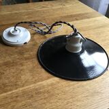 Industrial black enameled sheet metal pendant light