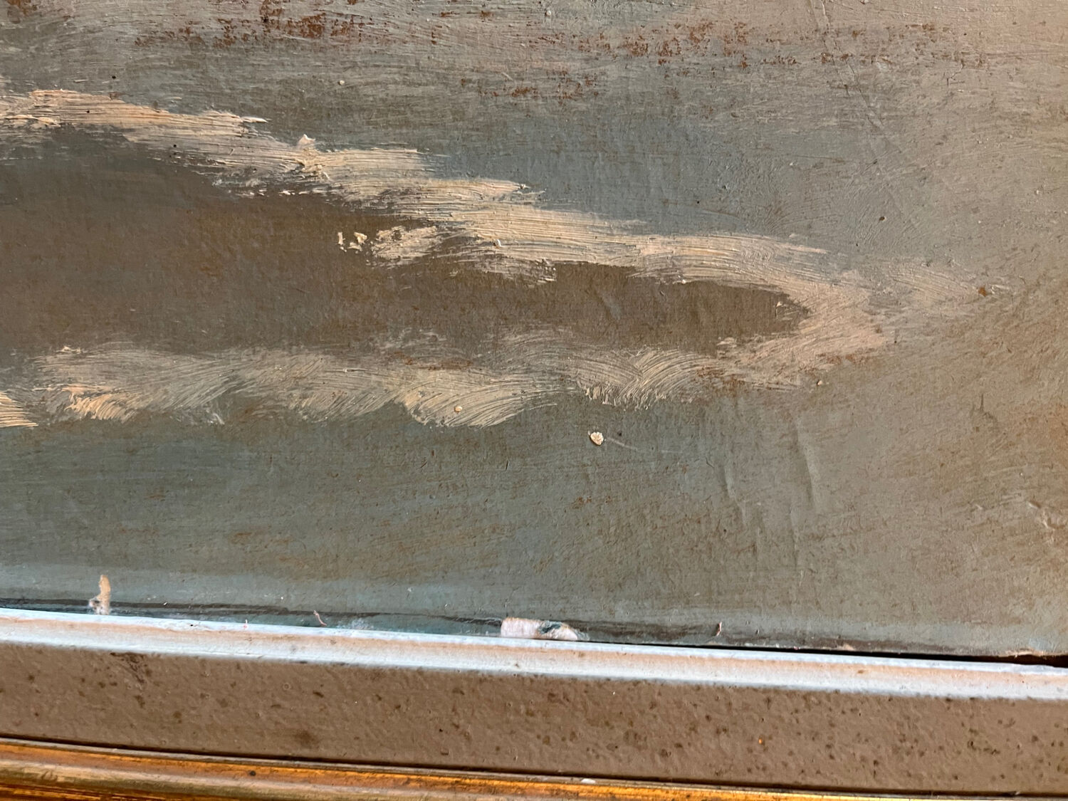 La baie, huile sur carton, cadre stuc doré