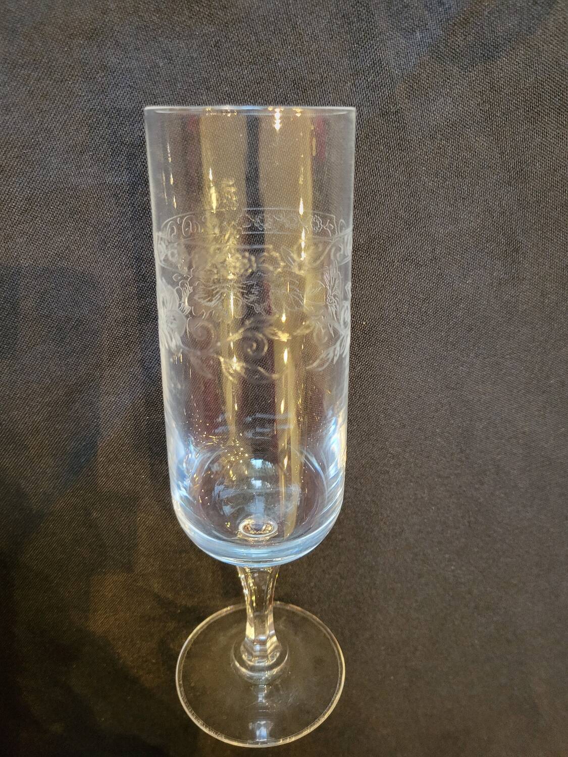 6 engraved crystal champagne flutes (floral) 1920