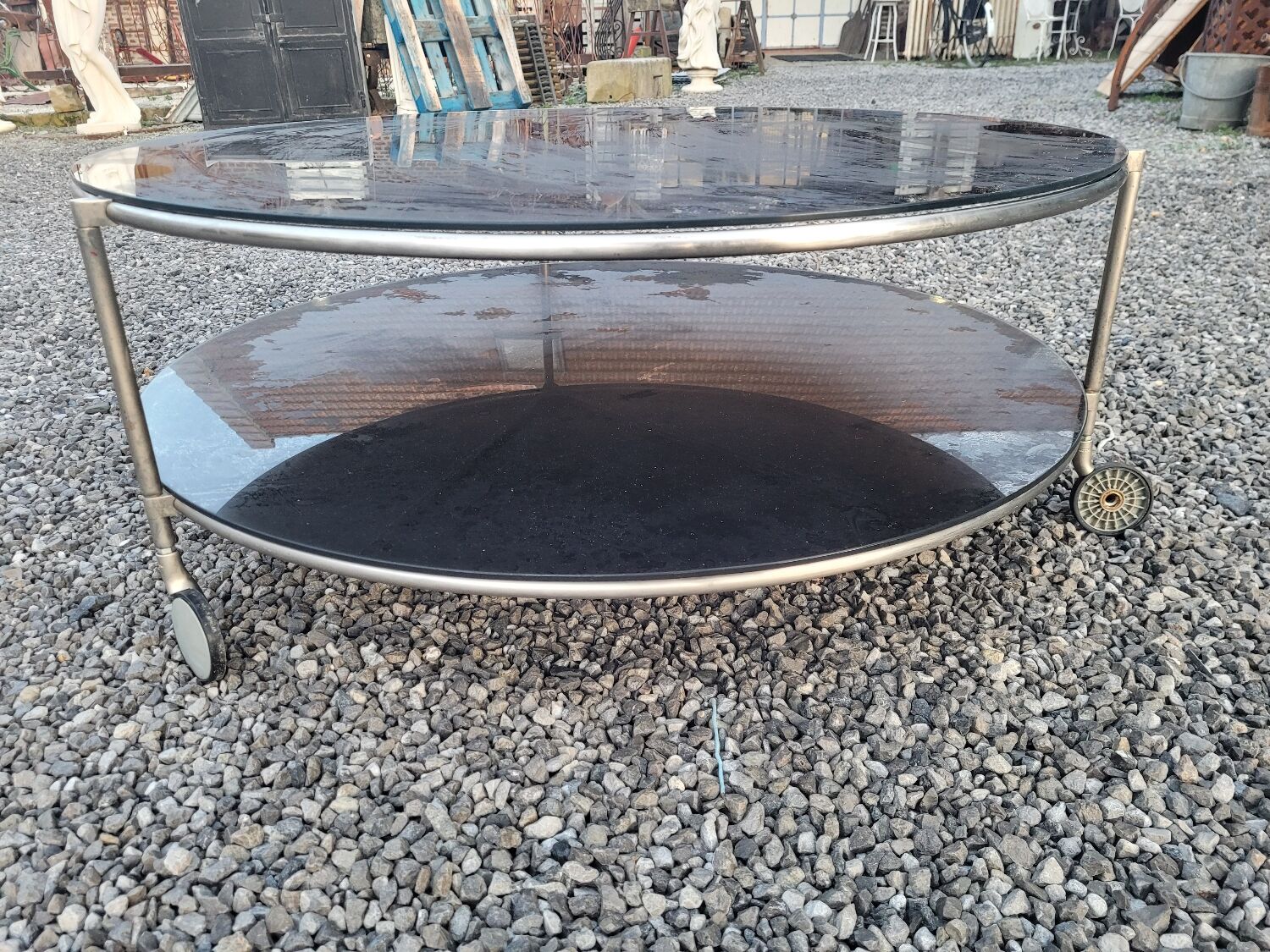 Round coffee table top in black glass