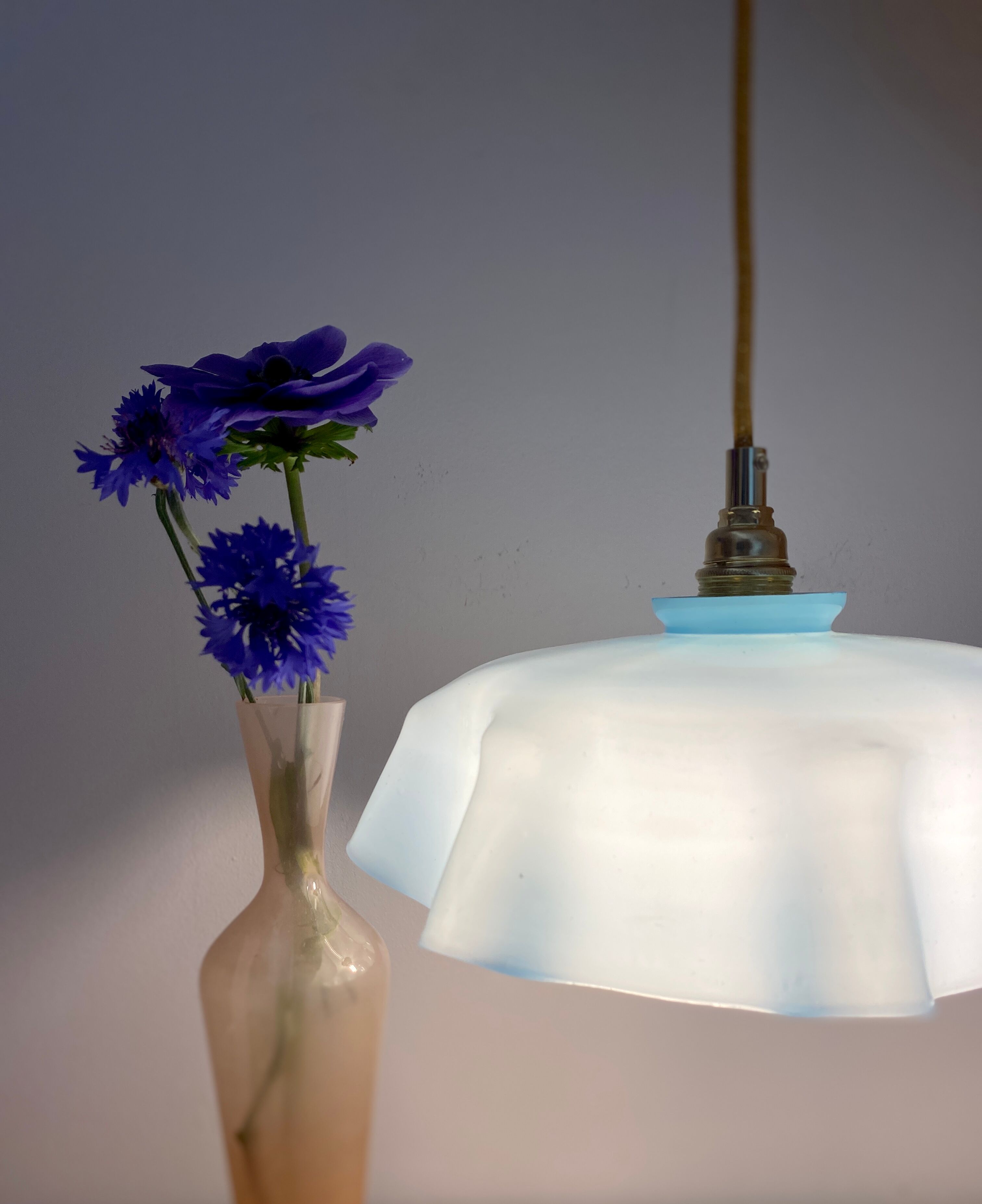 Vintage lamp lamp in blue opaline