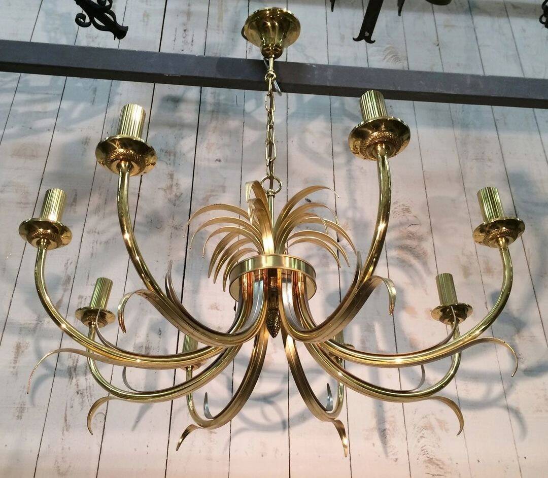 Brushed Metal and Gold Pineapple Pendant Light, Mid-Century Modern, French Work