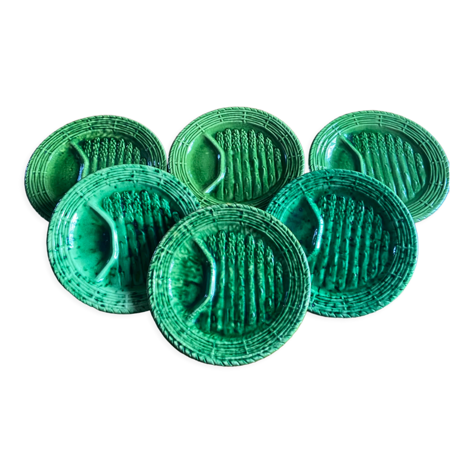 Green asparagus plates in slurry Vallauris 6 pieces