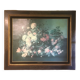 Bouquet fleurs et fruits sur table, composition sur toile 100x120