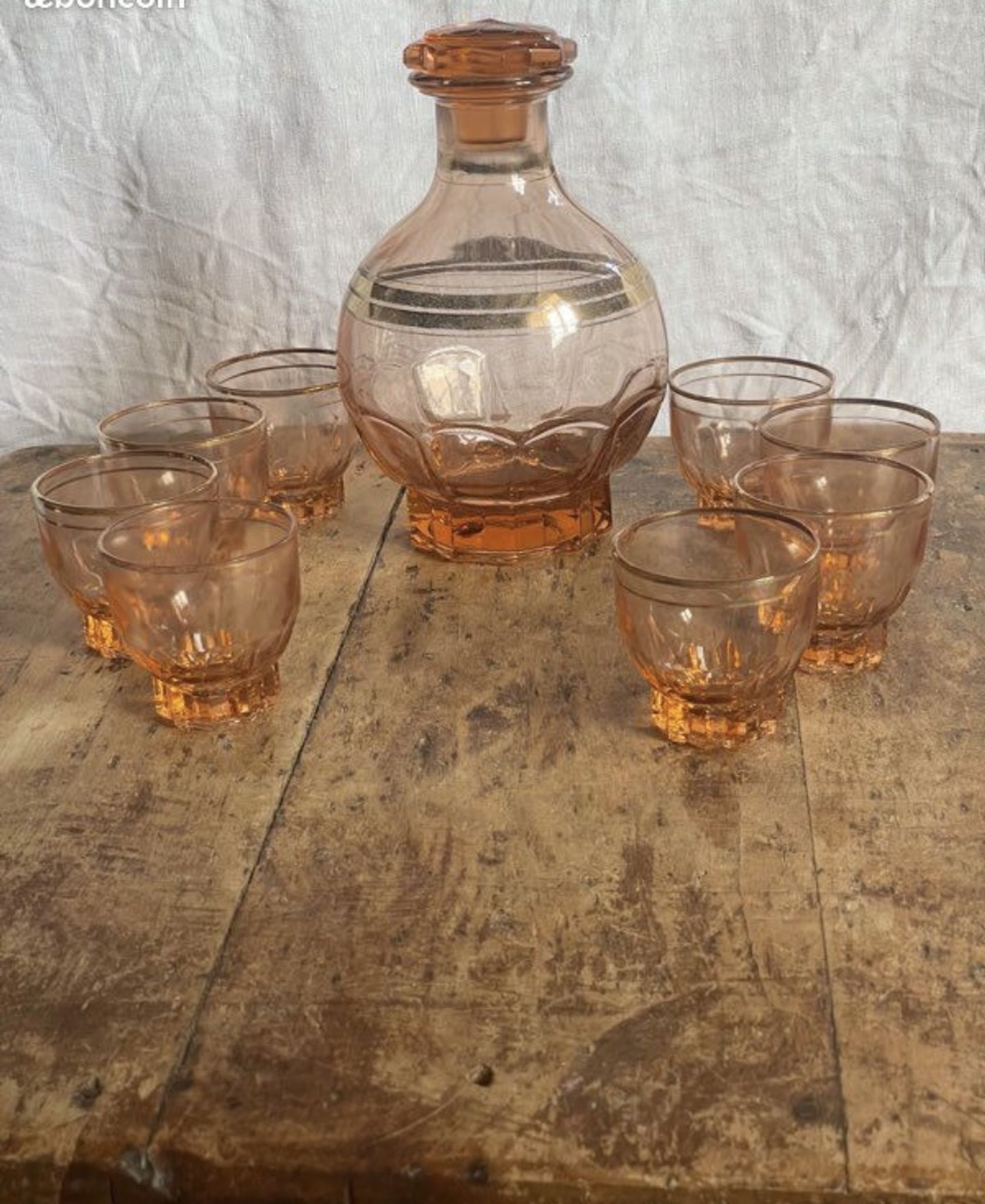 Vintage pink glass liqueur service