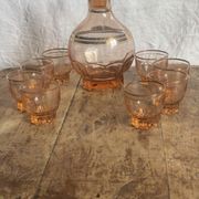Vintage pink glass liqueur service