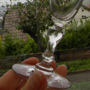Set of 6 antique crystal champagne flutes. Engraved frieze.