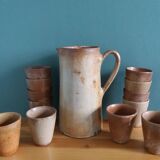 Cider or orangeade service, pitcher and glasses in stoneware from the 70s