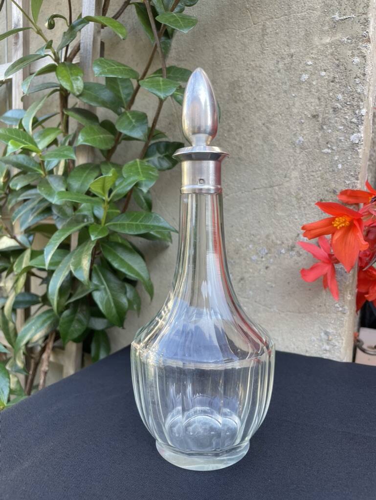 Liqueur carafe cut crystal and hallmarked silver Head of Minerva