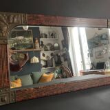 Miroir art nouveau peint à la main orné de laiton ciselé, miroir français au mercure des années 20