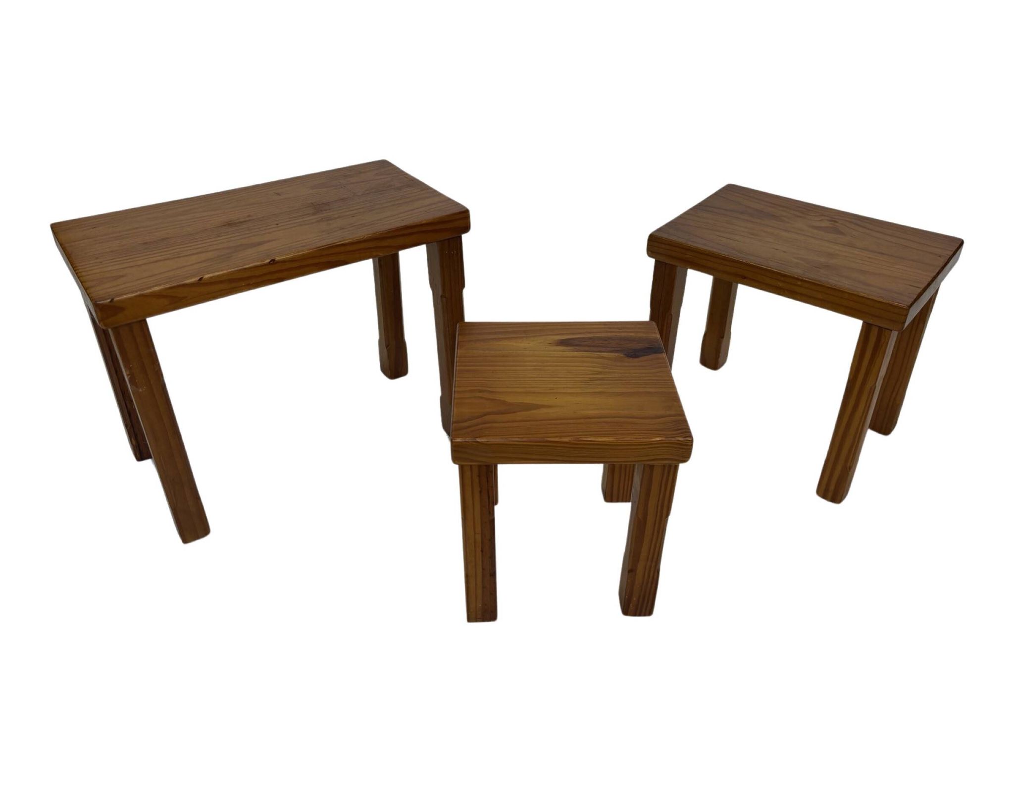 Vintage Set of 3 pinewood side or nesting tables 1970s nest of tables