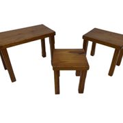 Vintage Set of 3 pinewood side or nesting tables 1970s nest of tables