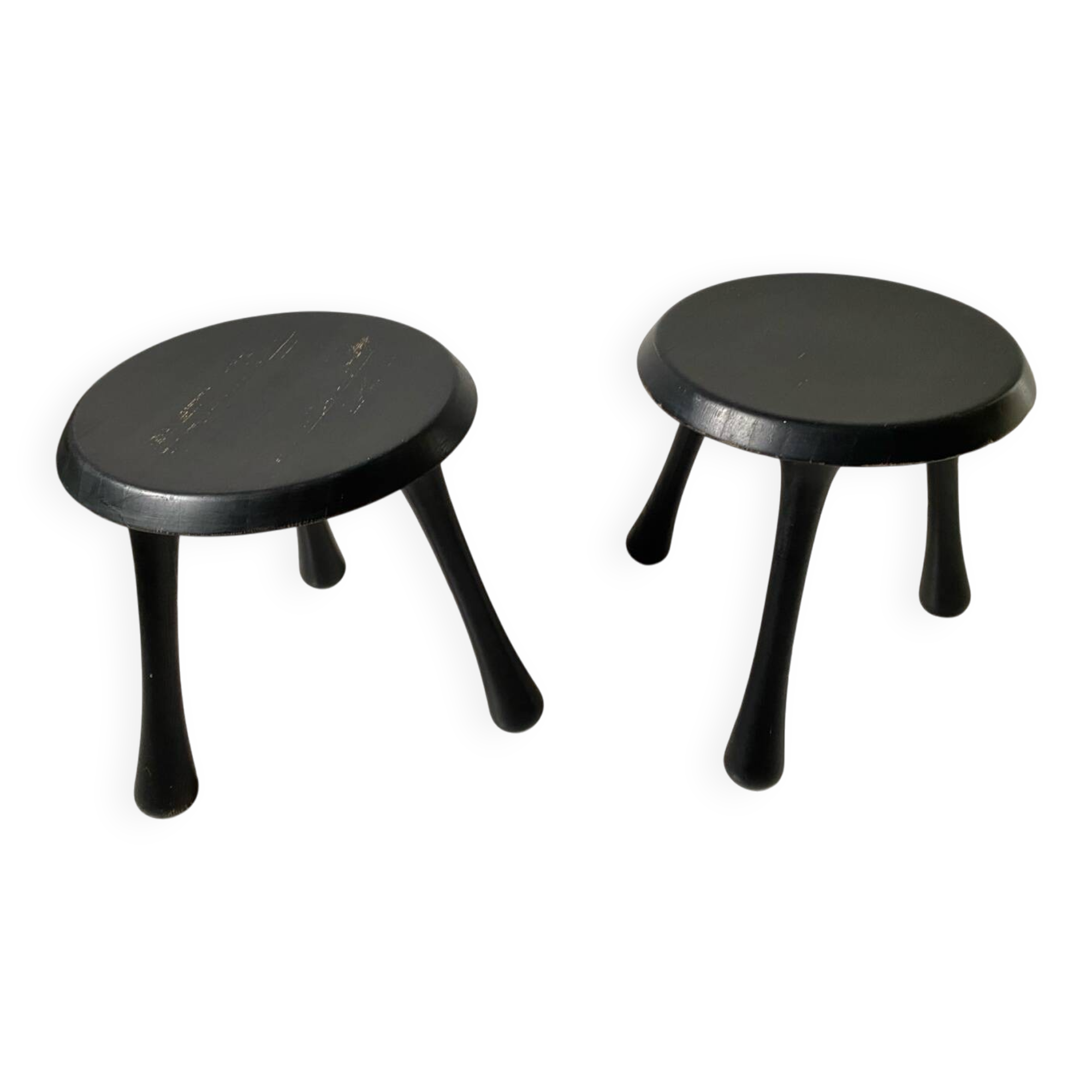 Pair of Ingvar Kamprad design tripod low stools, Habitat edition