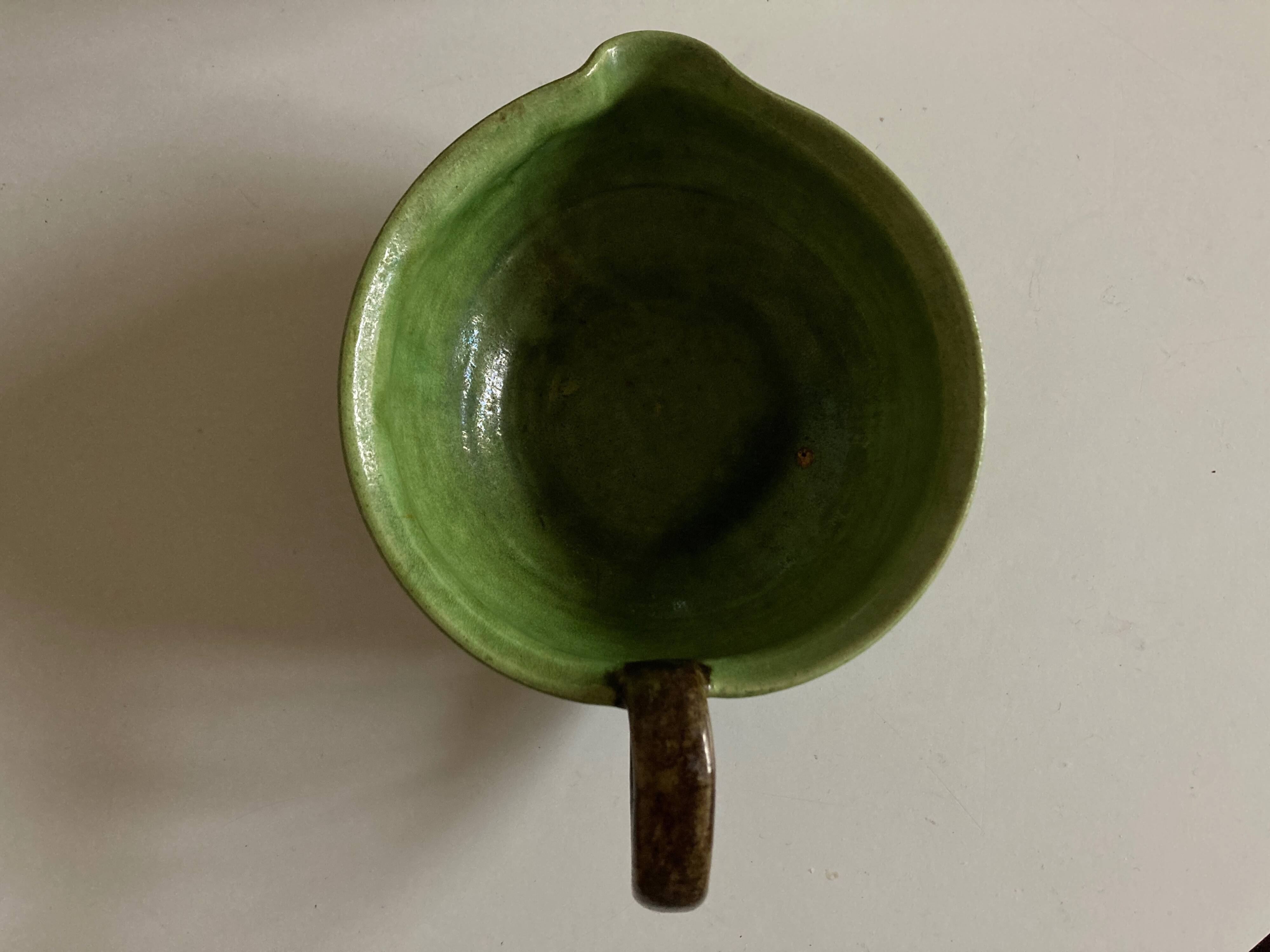 Green glazed earthenware bowl from Dieulefit 1960