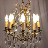 Gilded brass cage chandelier and glass tassels