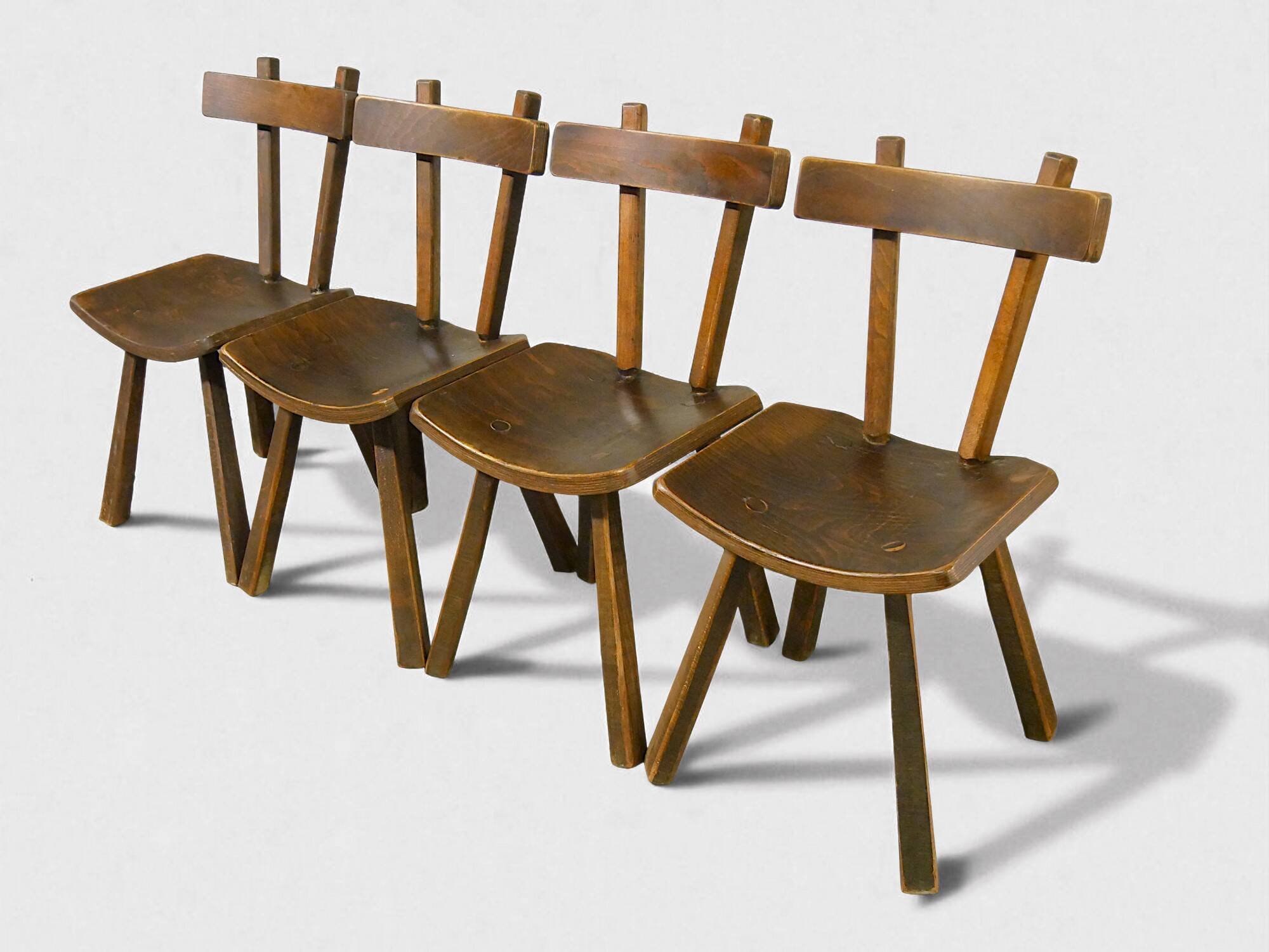 Rare set of 4 brutalist chairs - vintage 1950