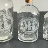 BOTTLES Engraved Glass and VINTAGE Wood