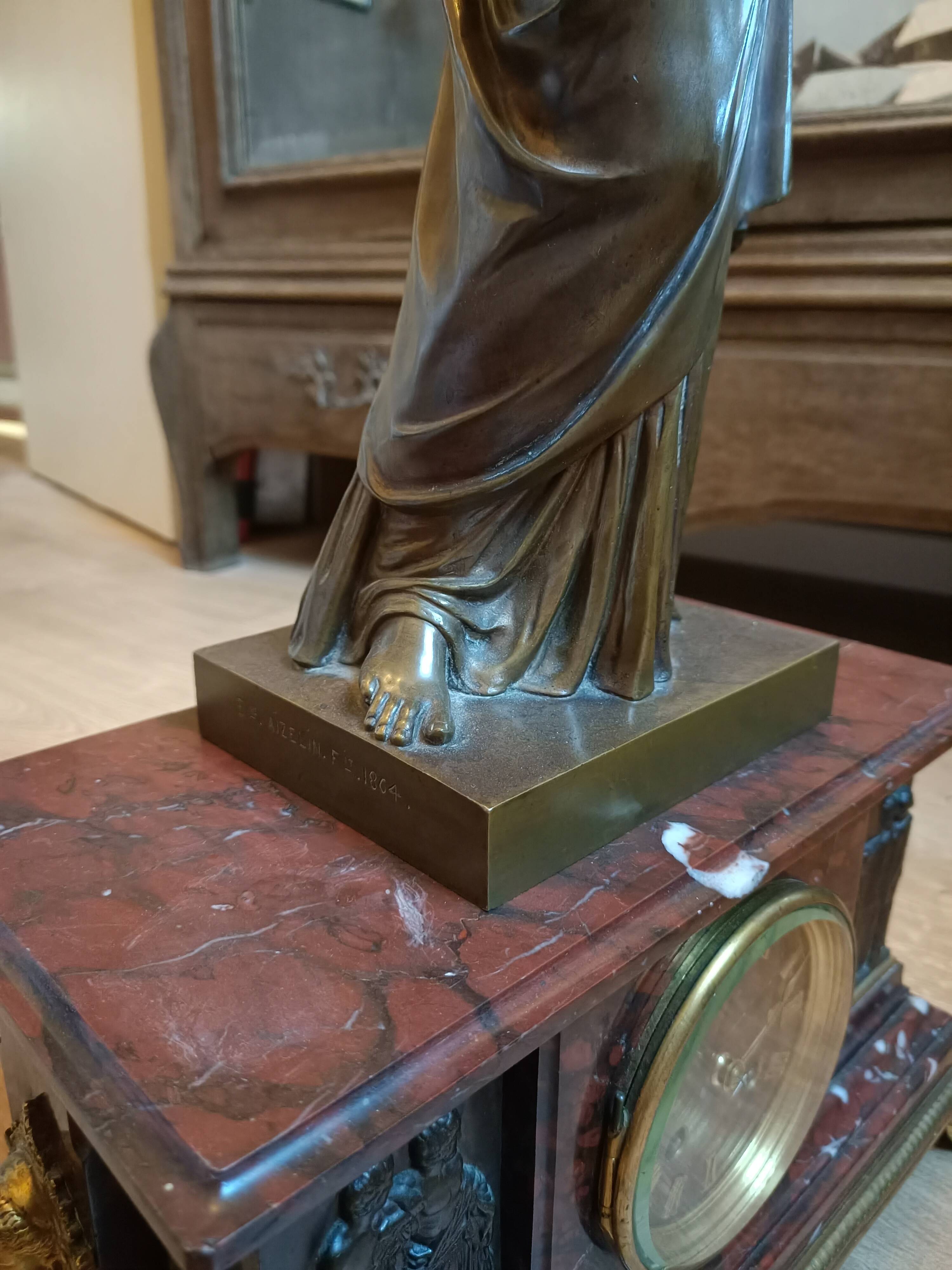 Pendule avec statue bronze