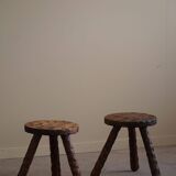 A pair of Wabi Sabi stools carved from pine, mid-century modern Swedish style, 1960s.