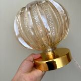 Vintage globe table lamp in half amber, half transparent molded glass