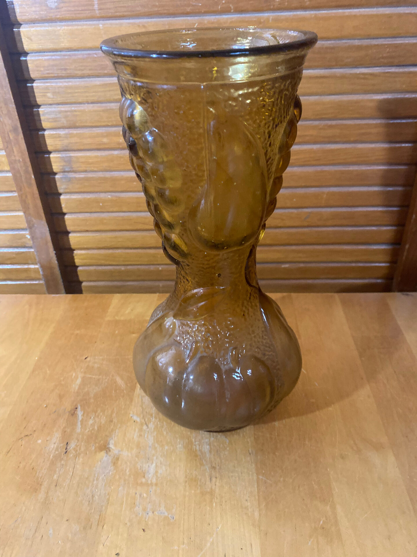 Ancient empoli vase moulded glass orange amber vine decor vintage #e558