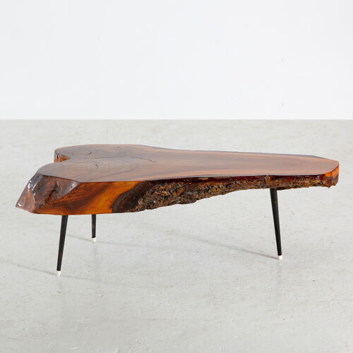 Hand-crafted lacquered log coffee table