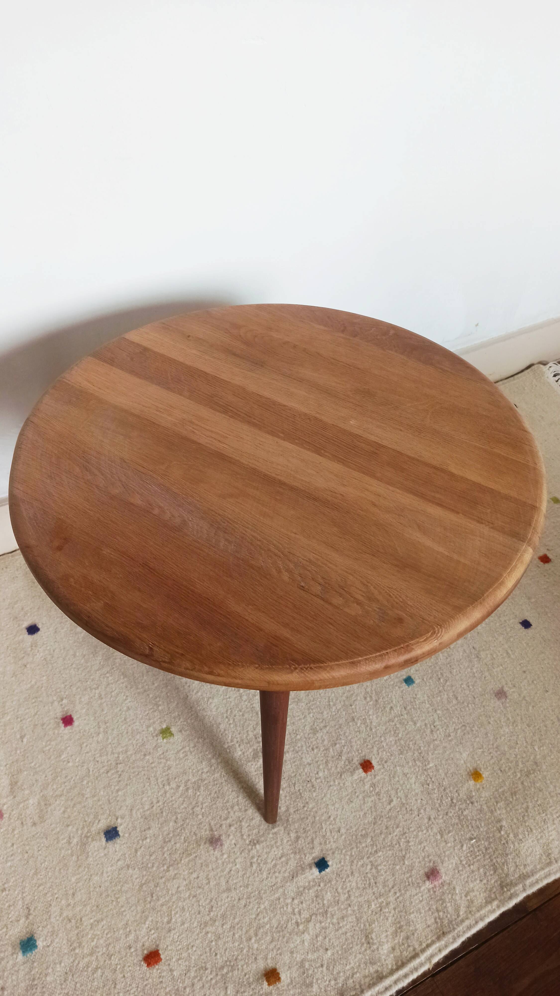 Tripod solid oak coffee table