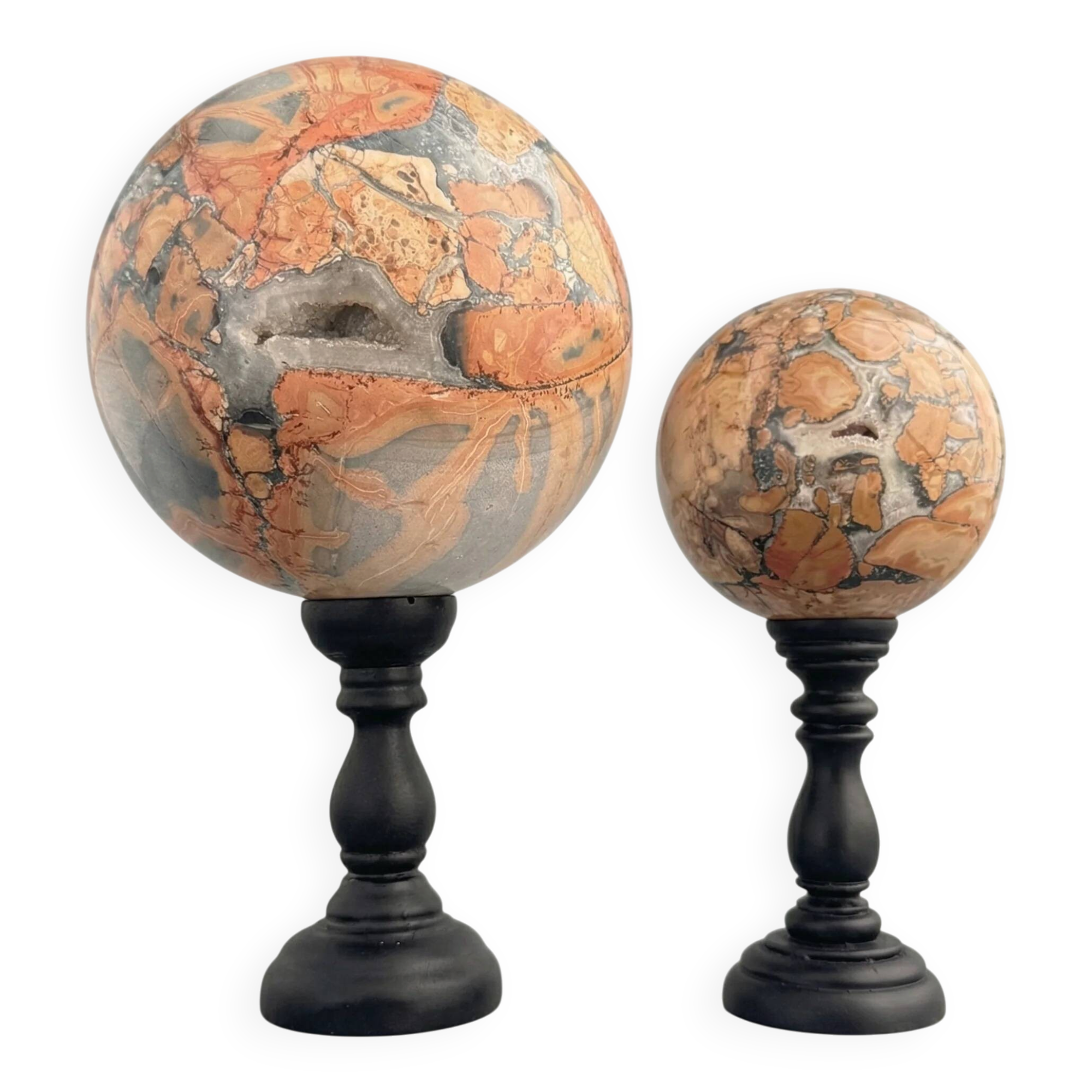 Stunning red Maligano jasper spheres on bases — Decorative mineral duo