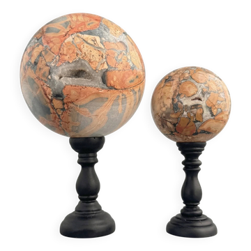 Stunning red Maligano jasper spheres on bases — Decorative mineral duo