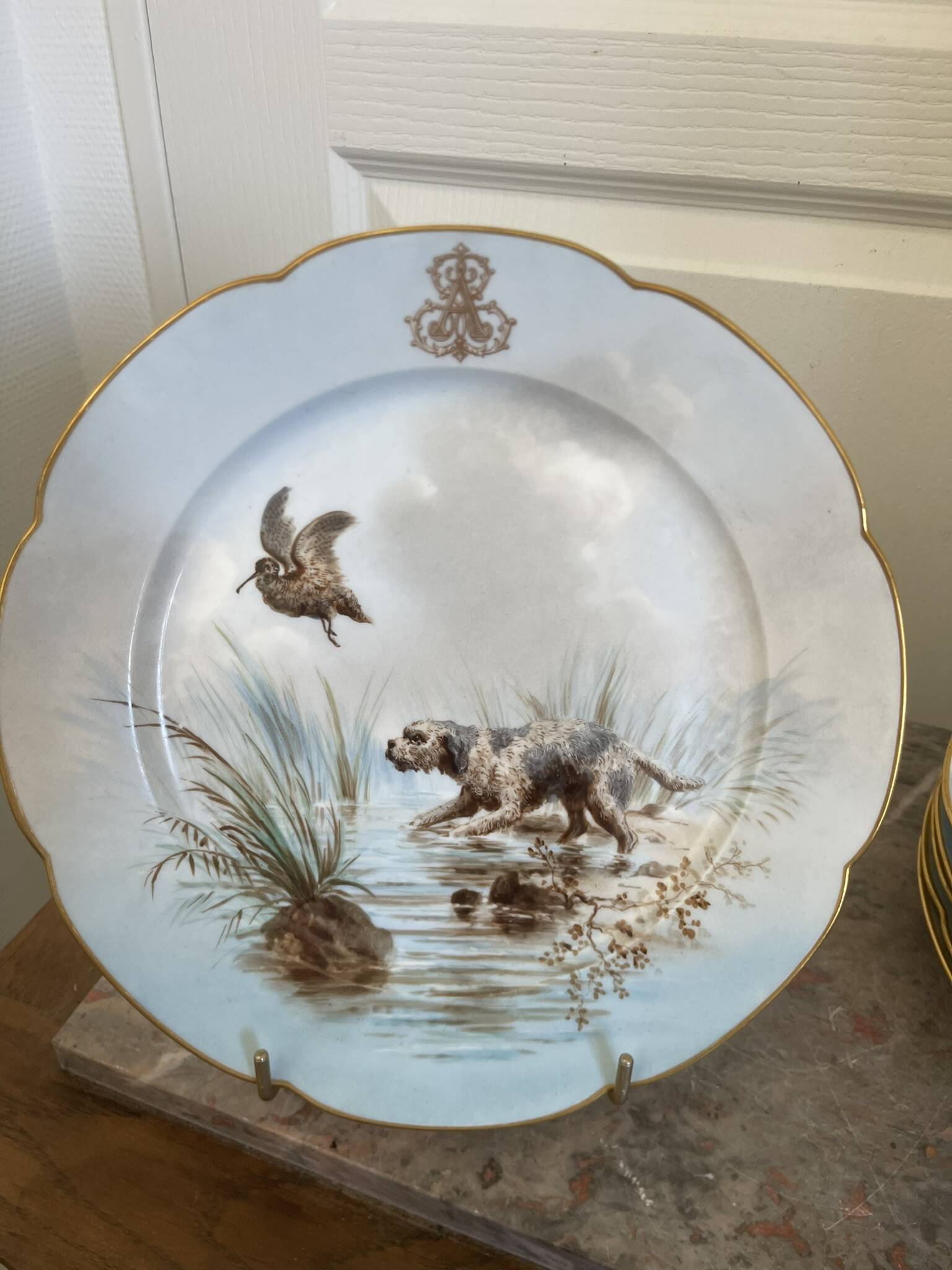 Antique 6x Sèvres Porcelain Plates Lahore & Basket 19th Century Hunting