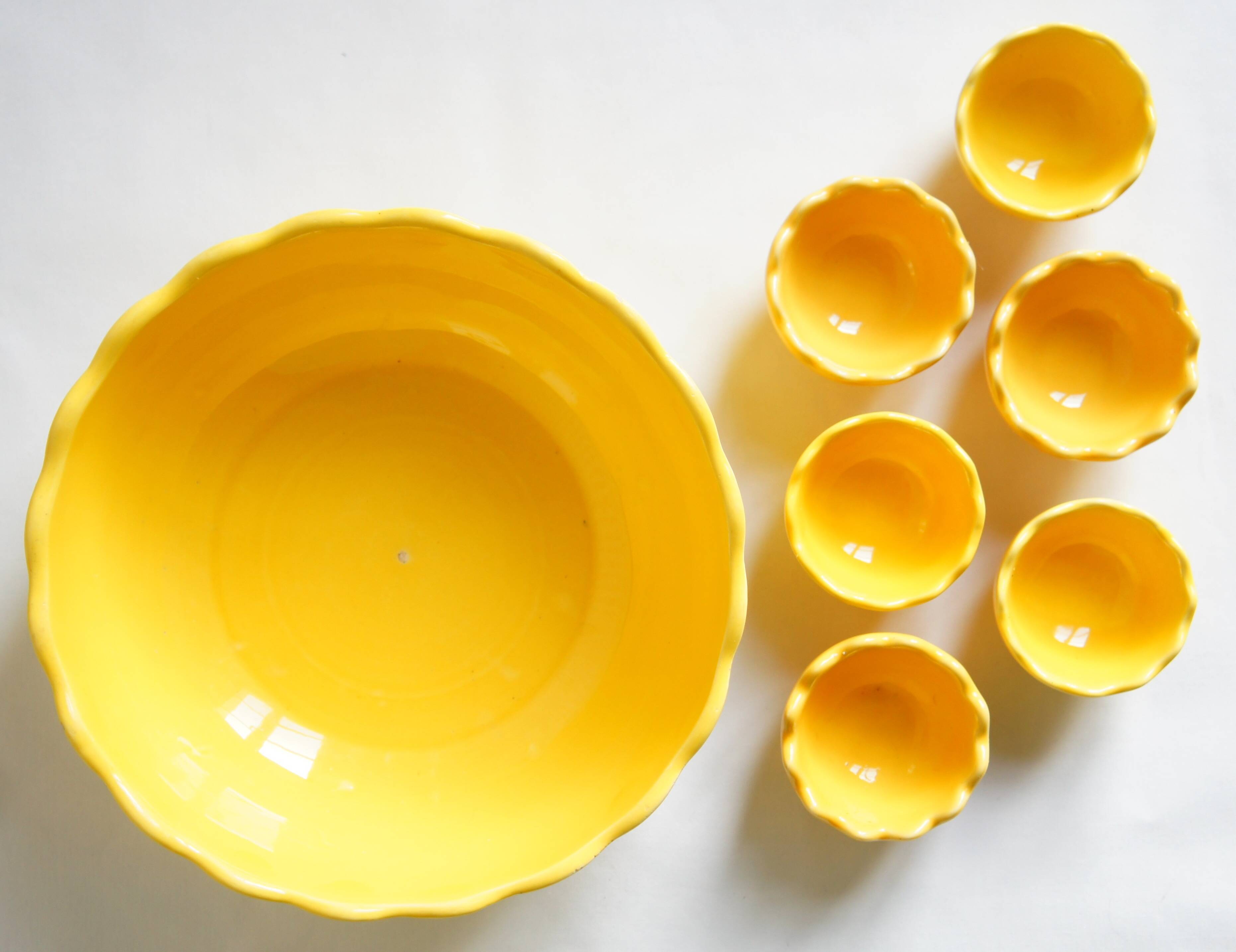 Set de saladier & 6 coquetiers jaune d 'or Afibel