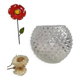 Round bubbled textured transparent glass vase