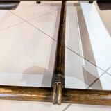 Table rotin vintage et verre rectangulaire