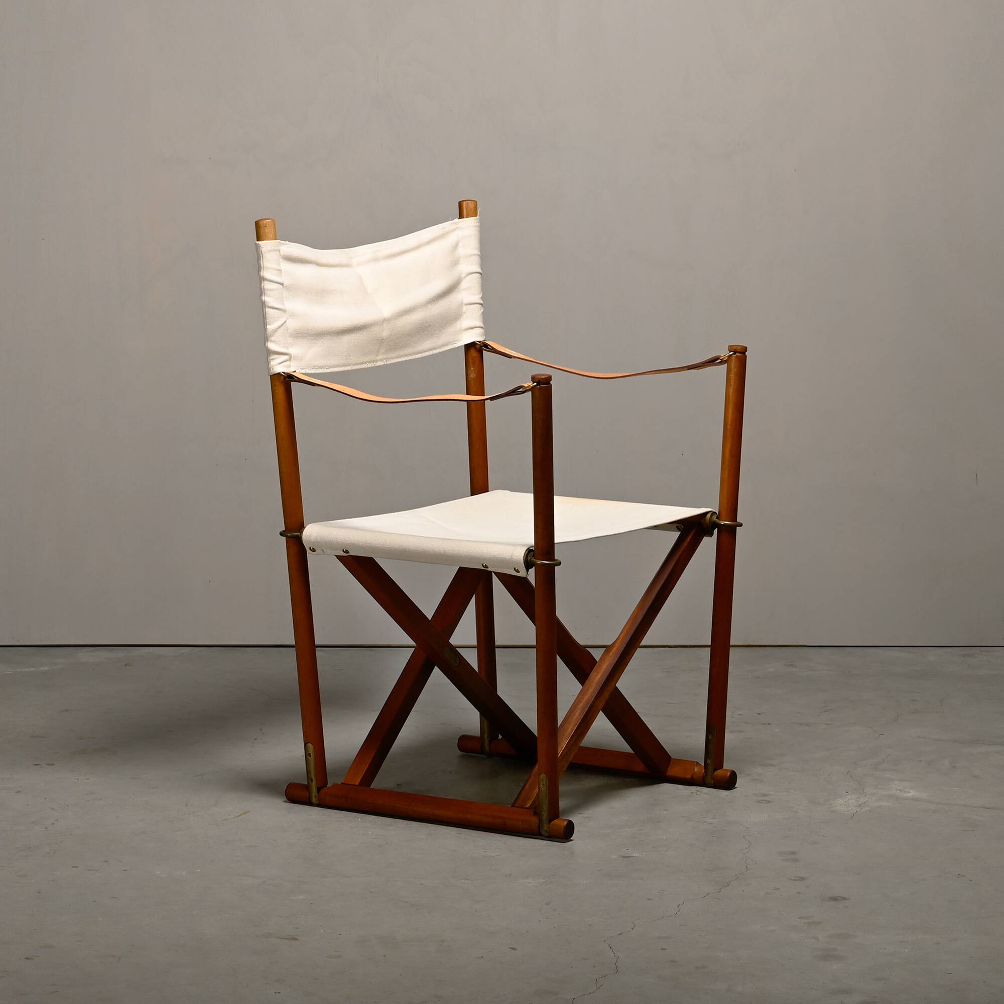 Mogens Koch MK-16 Folding Chair in Teak Wood with Canvas for Rud Rasmussen