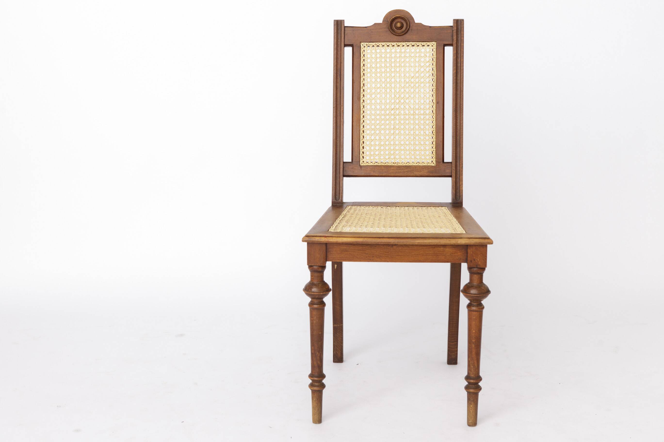 Antique Belgian Dining Chair, Restored Cane Chair, Beech Wood, c. 1930s