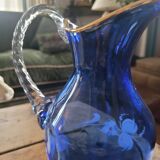 Hand-painted cobalt blue glass carafe – Bohemia – 1950s-1970s