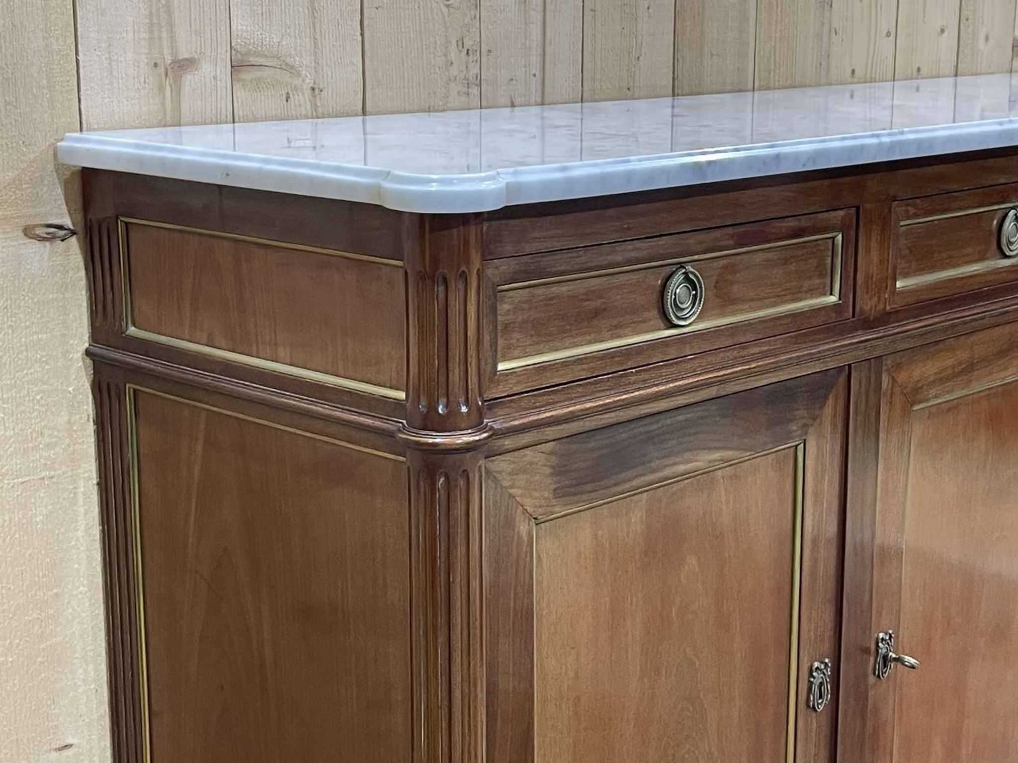 Louis xvi style sideboard from the 1950s in mahogany, oak and white marble top