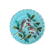 Plate with birds and holly in Sarreguemines majolica from the 19th century - Barbotine - Ref 1158